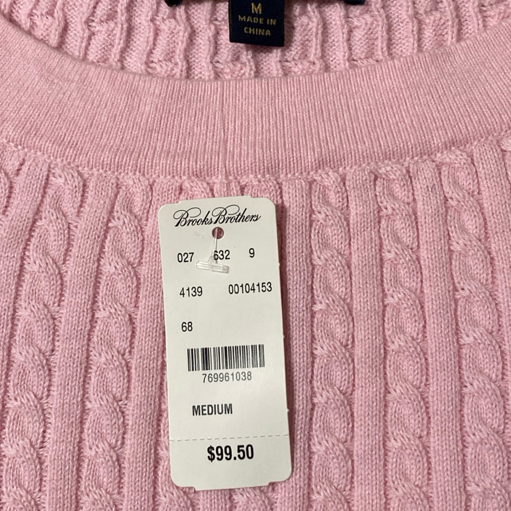 NWT Brooks Brothers Light Pink Cable Knit cotton cashmere Sweater medium - Picture 5 of 6